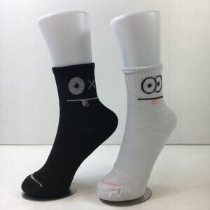 Unisex Funny Cartoon Face Ankle Socks 2 Pack Ribbed Cuffs Black White Pink